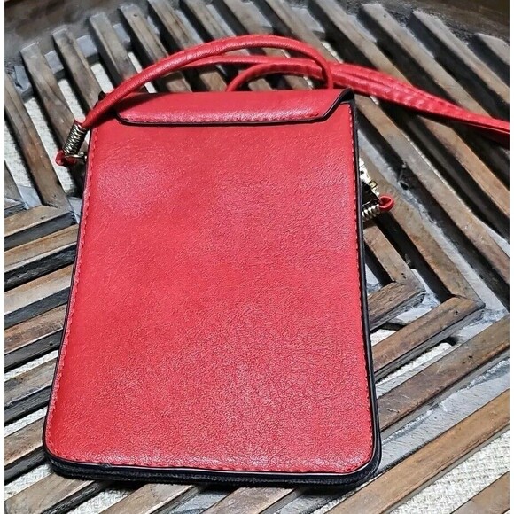 Convenient MIni Crossbody Retro Buckle PU Mobile Phone Travel Bag Purse Red - Picture 4 of 7